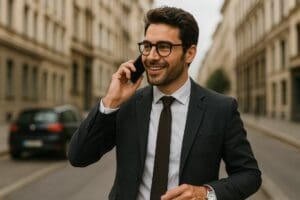 Homem executivo recebe ligação automática de whatsapp